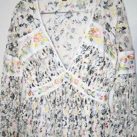 Free People Cherry Blossom Floral Lace Long Sleeve Mini Dress Size 6 - Picture 5 of 10